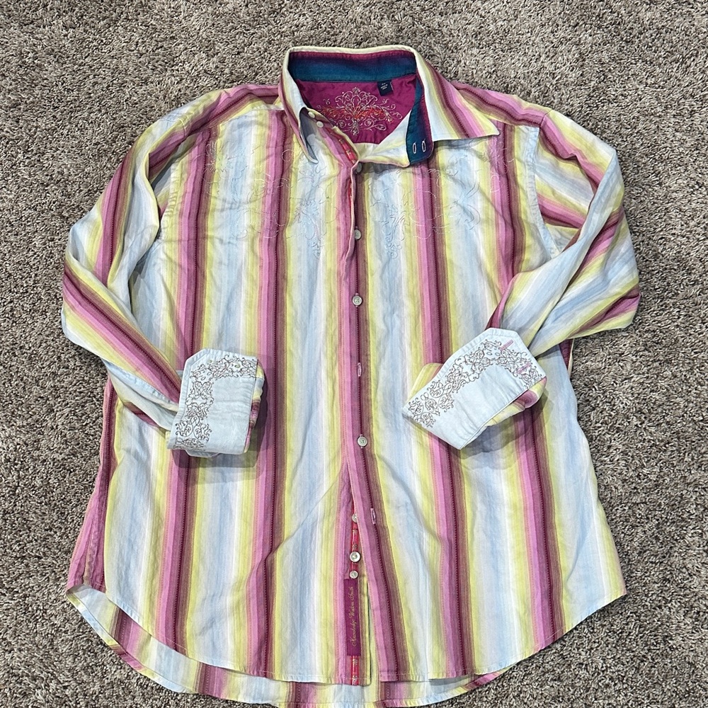 Robert Graham Vibrant Striped Long Sleeve Button Down Shirt XL